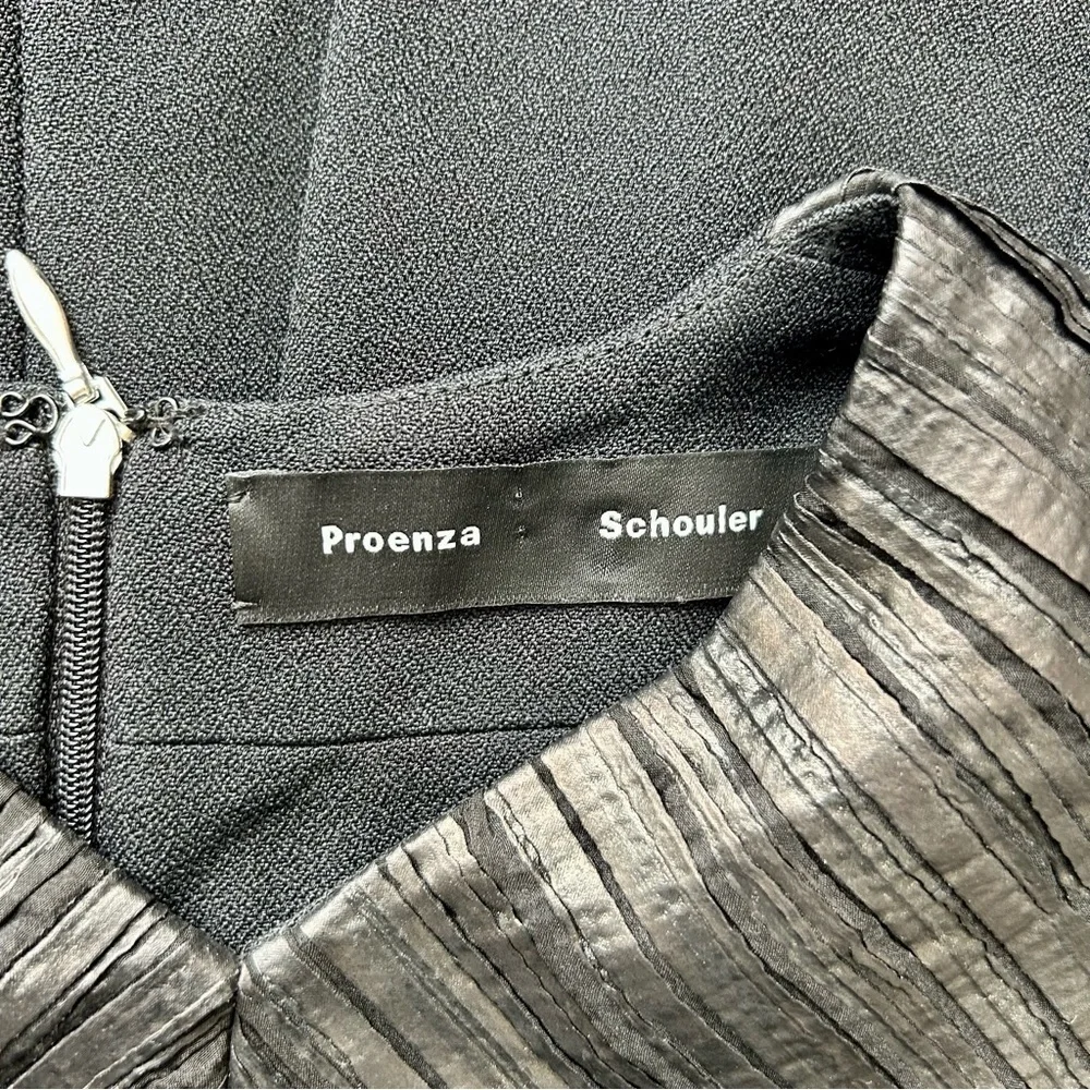 Proenza Schouler Foil Print Pleated Cloque Dress Black Metallic Sleeveless Sz 4
